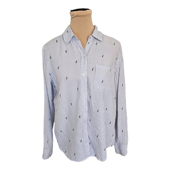 Rails Taylor Blue and White Lightning Bolt Collared Button Up Top Sz S - Picture 1 of 6